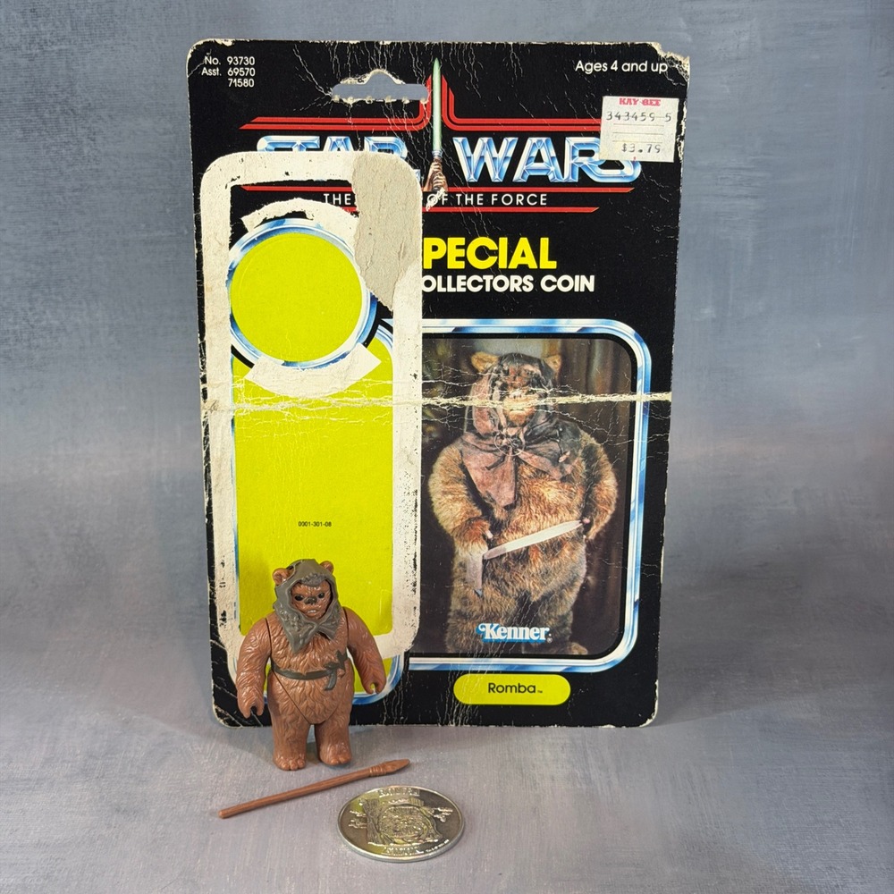 Vintage 1985 Kenner Star Wars Power of the Force Romba Ewok Figure Coin Cardback